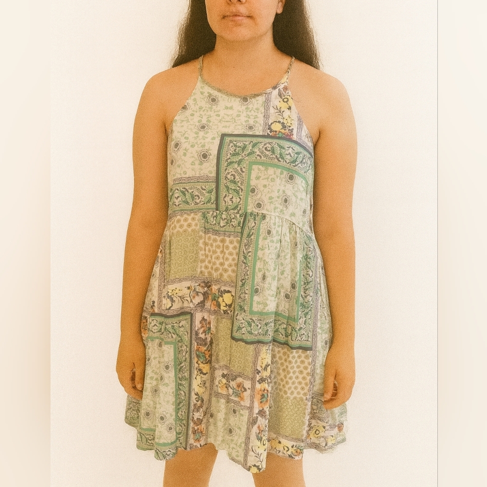 Entro Floral Spaghetti Strap Bohemian‎ Gypsy Hippie Lined Dress Size Large